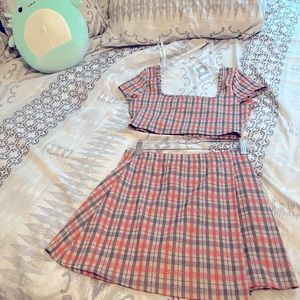 Pink plaid two piece, Medium, Skirt Top set.